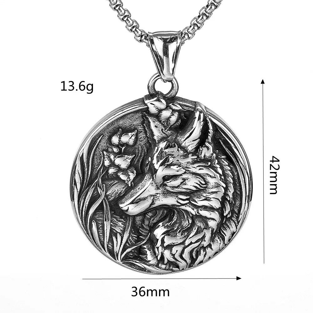 Men's Punk Viking Wolf Head Round Necklace - Image 5
