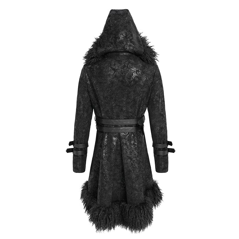 Men's Punk Zip Stand Collar Hooded Coat with Detachable Belt - Image 10