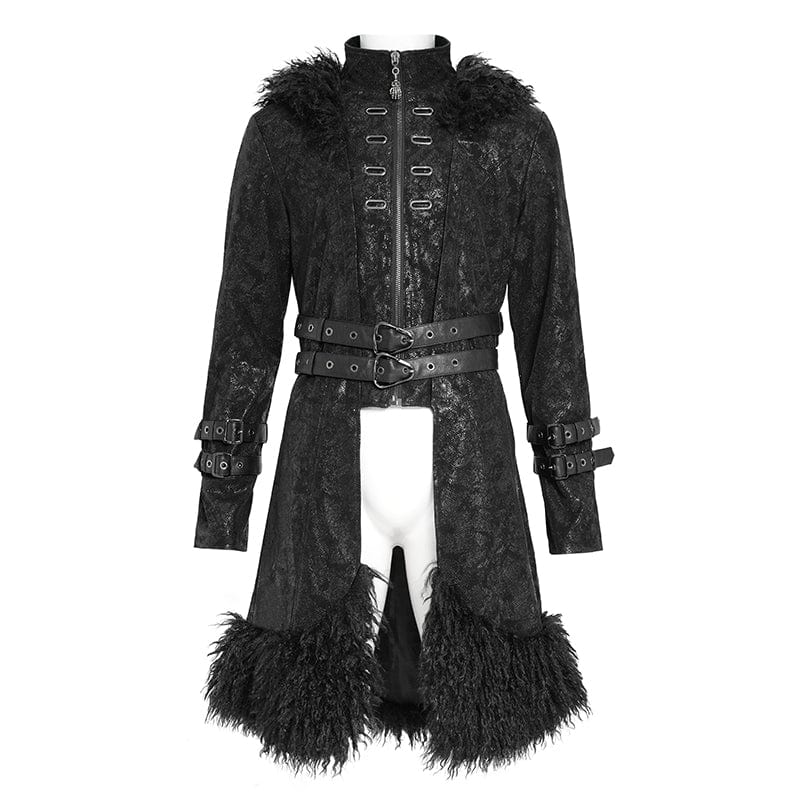 Men's Punk Zip Stand Collar Hooded Coat with Detachable Belt - Image 7