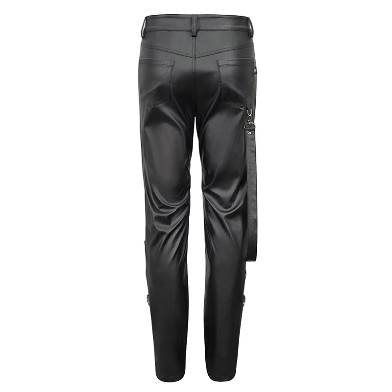 Men's Punk Zipper Faux Leather Pants - Image 10
