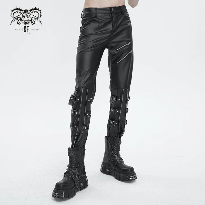 Men's Punk Zipper Faux Leather Pants - Image 2