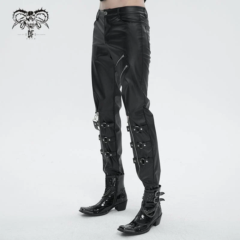 Men's Punk Zipper Faux Leather Pants - Image 3