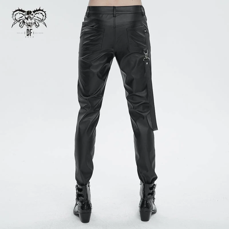 Men's Punk Zipper Faux Leather Pants - Image 4