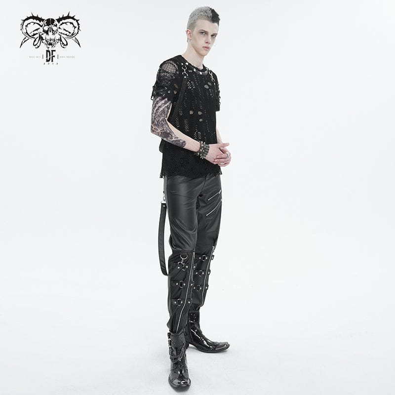 Men's Punk Zipper Faux Leather Pants - Image 6