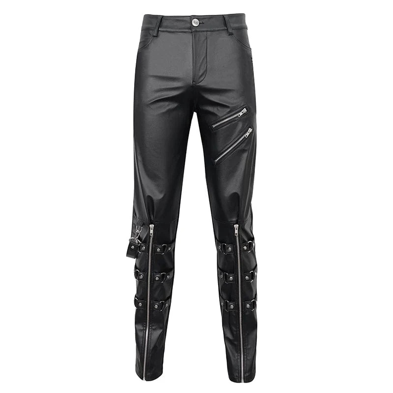 Men's Punk Zipper Faux Leather Pants - Image 7