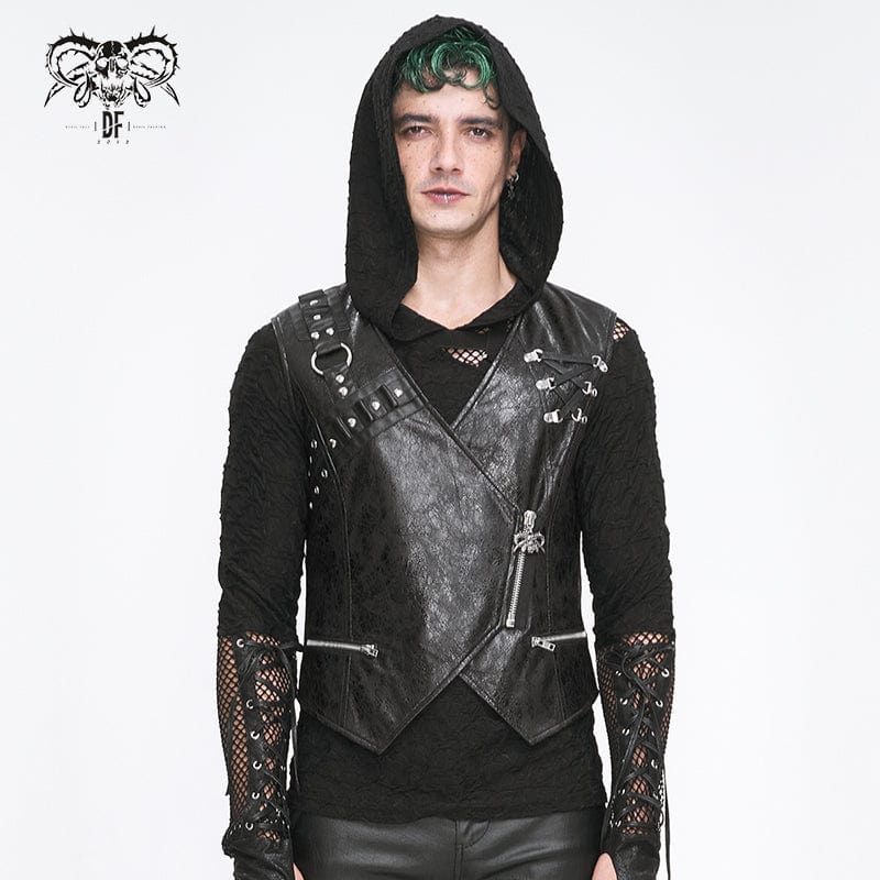 Men's Punk Zipper Faux Leather Waistcoat