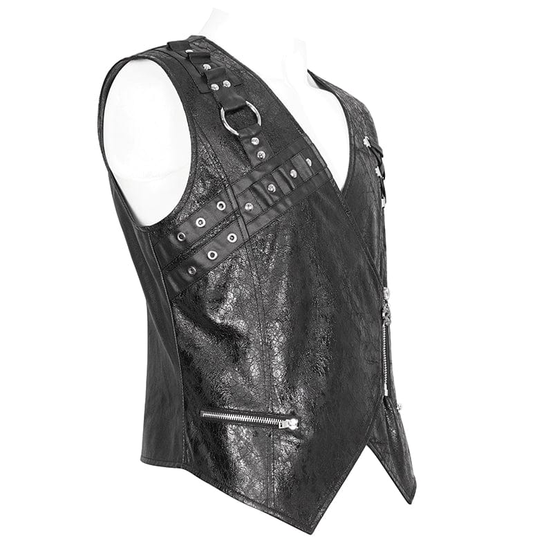 Men's Punk Zipper Faux Leather Waistcoat - Image 10