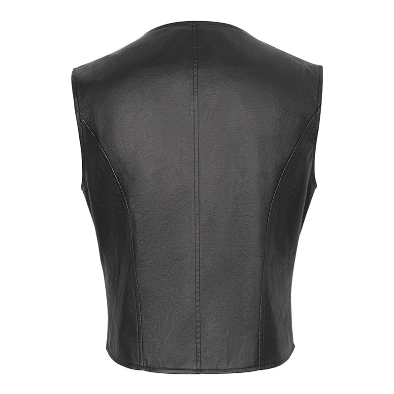Men's Punk Zipper Faux Leather Waistcoat - Image 11