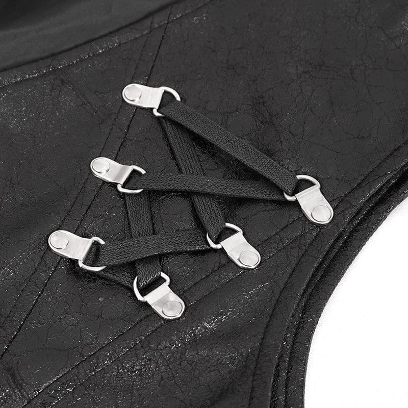 Men's Punk Zipper Faux Leather Waistcoat - Image 14