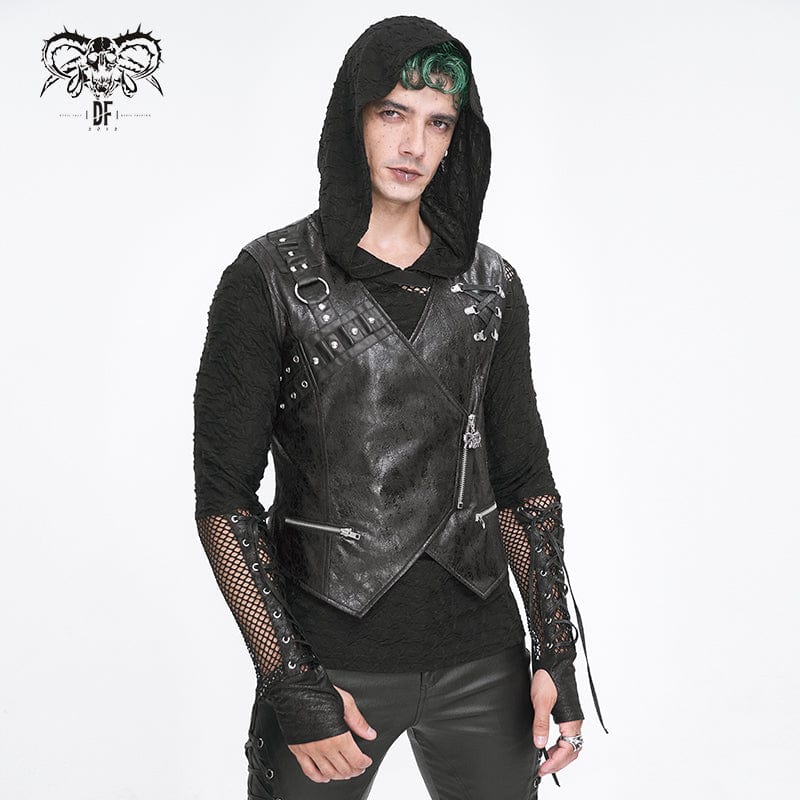 Men's Punk Zipper Faux Leather Waistcoat - Image 4