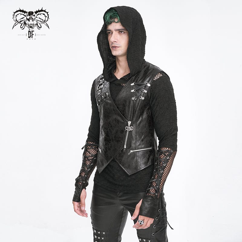 Men's Punk Zipper Faux Leather Waistcoat - Image 5