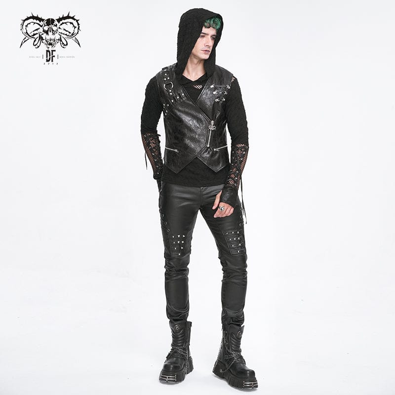 Men's Punk Zipper Faux Leather Waistcoat - Image 7