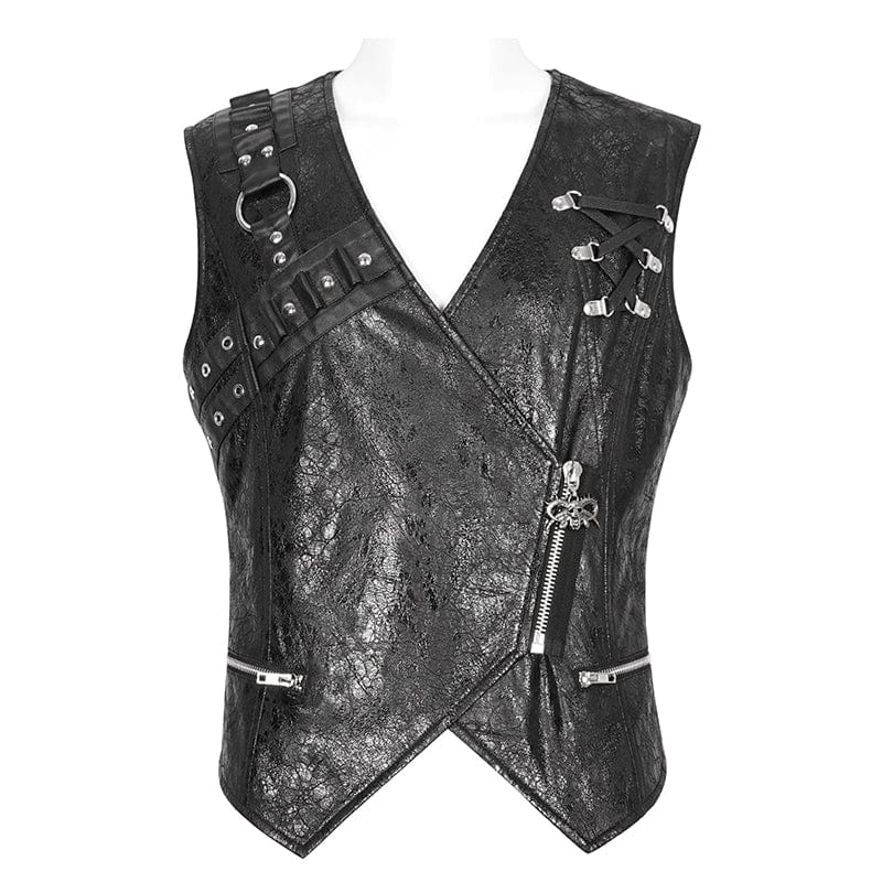 Men's Punk Zipper Faux Leather Waistcoat - Image 8