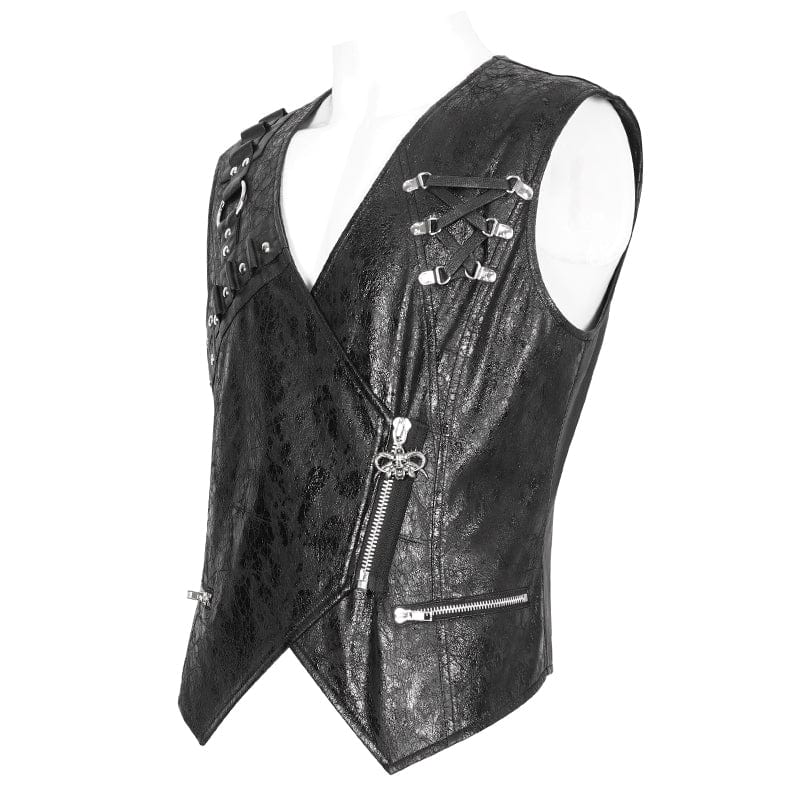 Men's Punk Zipper Faux Leather Waistcoat - Image 9