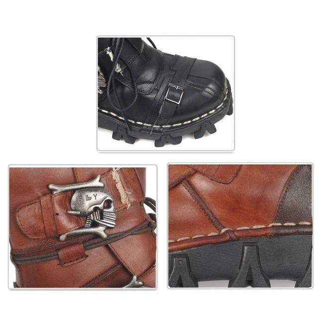 Men's Punk Skull Straps Cowhide Leather Boots - Image 4
