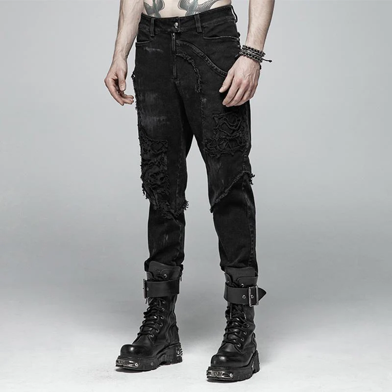 Men's Skull Ripped Straight-Leg Jeans - Image 2