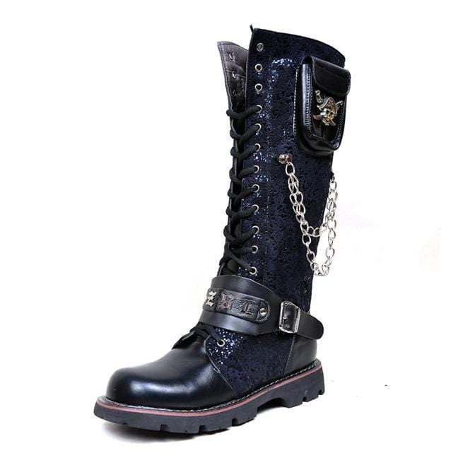 Men's Steampunk 16 Holes Metal Rivet High Boots Engineer Motorcycle Boot - Image 3
