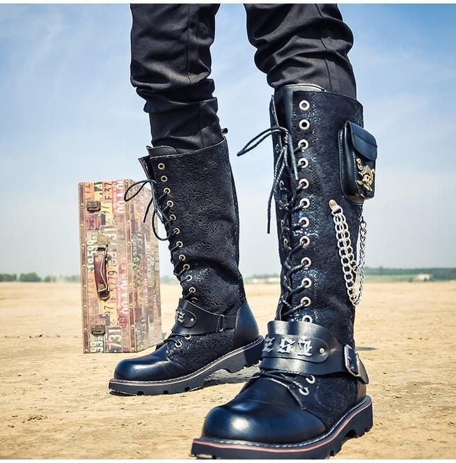 Men's Steampunk 16 Holes Metal Rivet High Boots Engineer Motorcycle Boot - Image 4