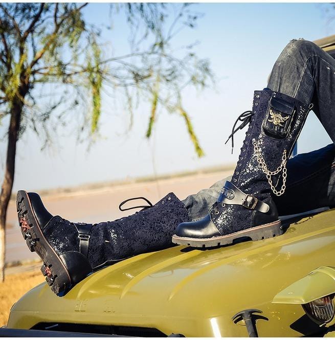 Men's Steampunk 16 Holes Metal Rivet High Boots Engineer Motorcycle Boot - Image 6