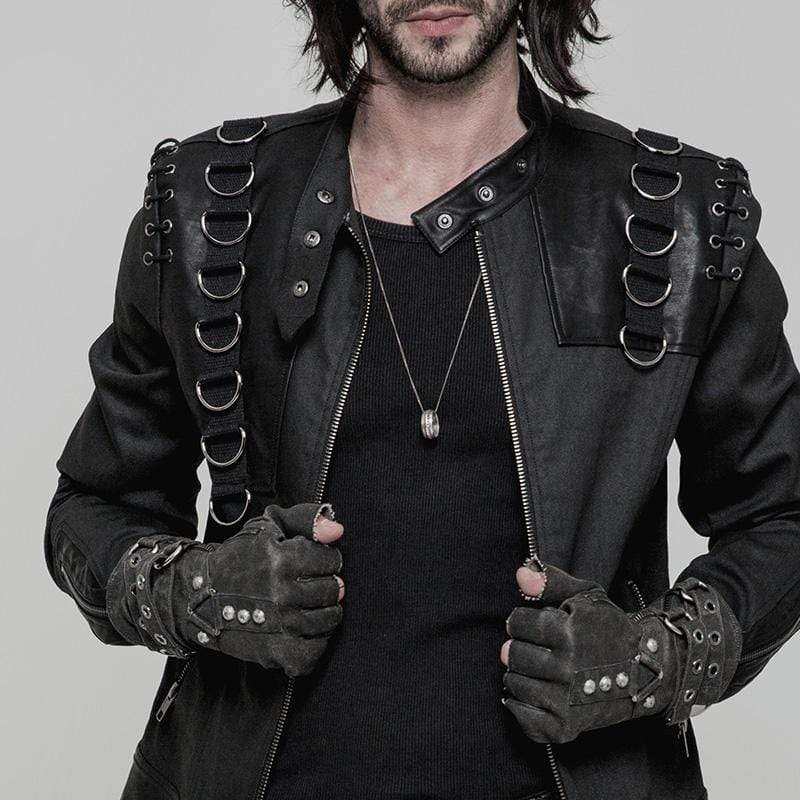 Men's Steampunk Belt Buckle Rivet Gloves Grey - Image 3