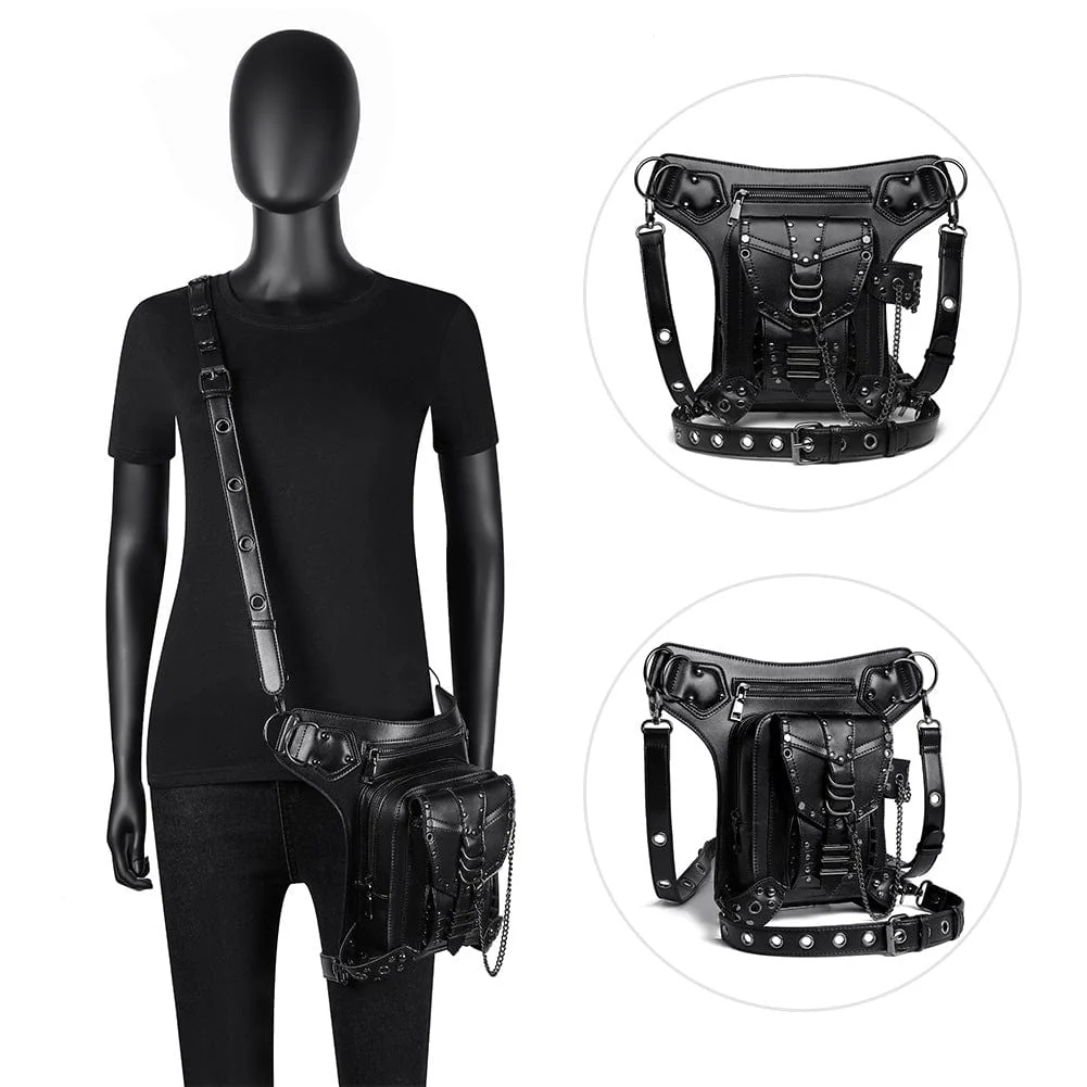 Men's Steampunk Chain Nailed Multifunctional Faux Leather Bag - Image 3