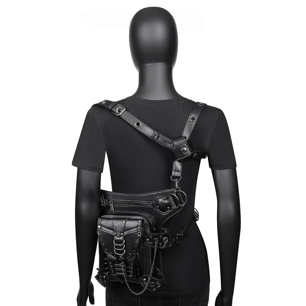 Men's Steampunk Chain Nailed Multifunctional Faux Leather Bag - Image 4