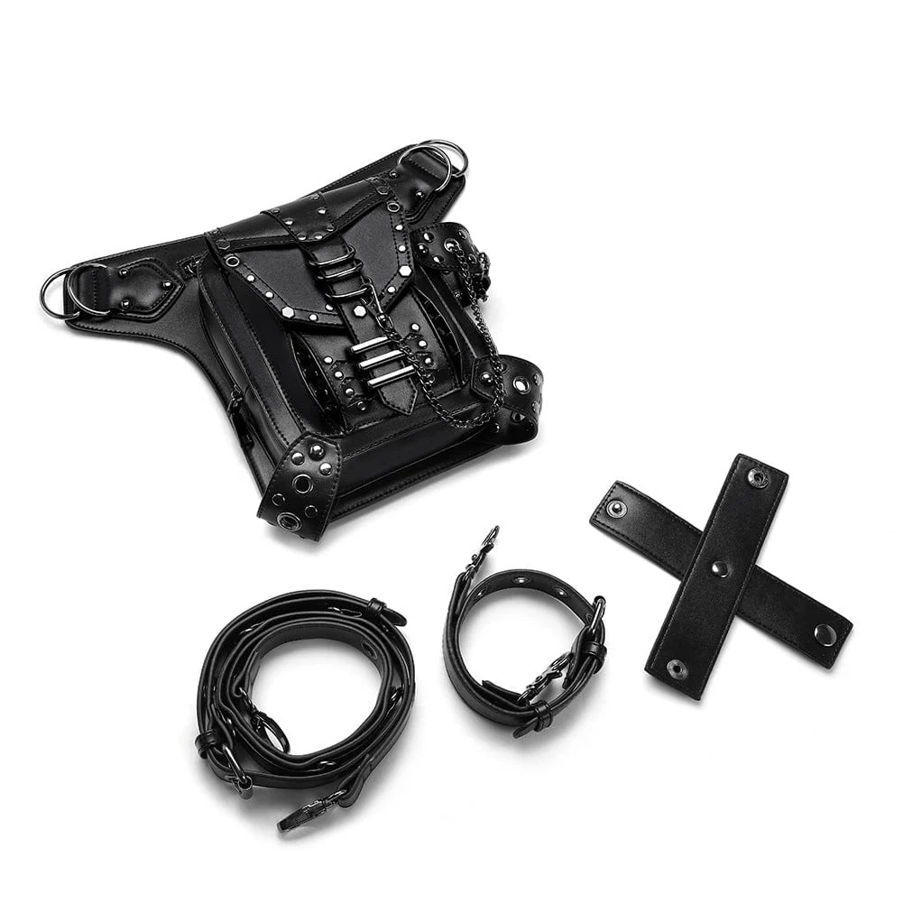 Men's Steampunk Chain Nailed Multifunctional Faux Leather Bag - Image 7