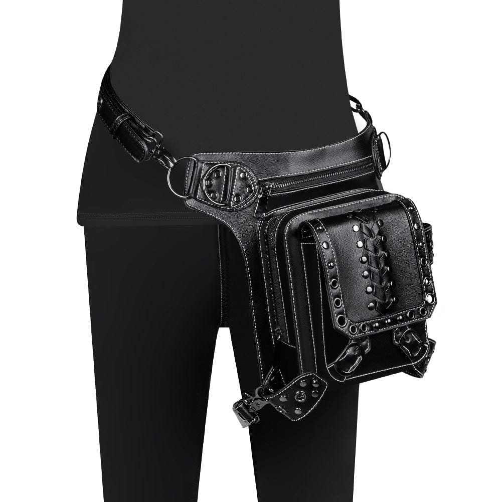 Men's Steampunk Eyelets Multifunctional Faux Leather Bag - Image 4
