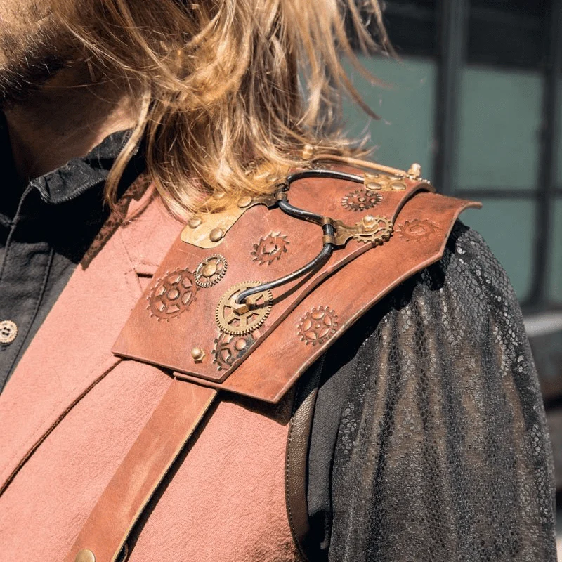 Men's Steampunk Faux Leather Accent Explorer Vest - Image 7