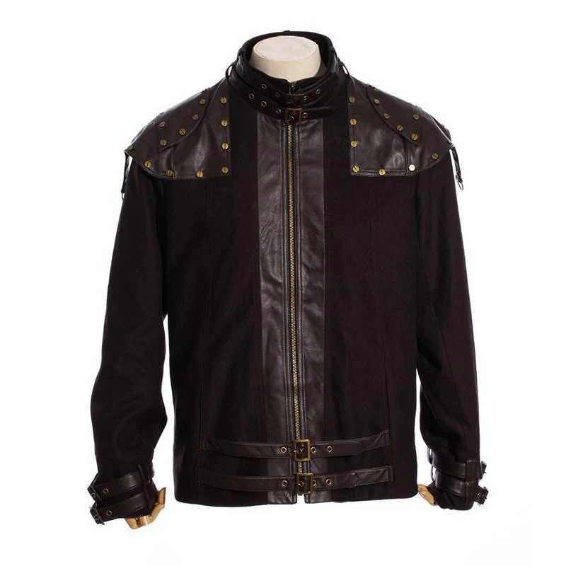 Men's Steampunk Faux Leather Epaulet Jacket - Image 7