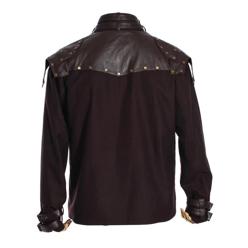 Men's Steampunk Faux Leather Epaulet Jacket - Image 8