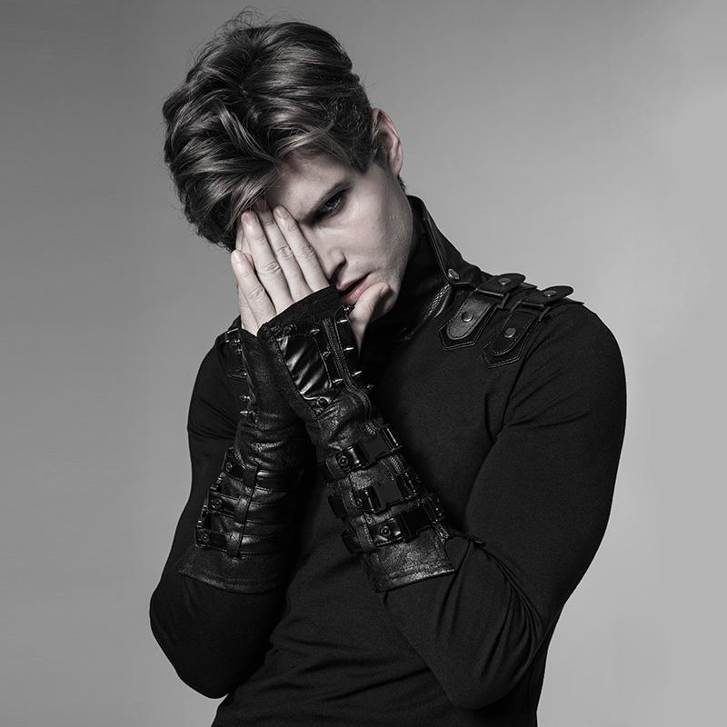 Men's Steampunk Faux Leather Gloves - Image 2