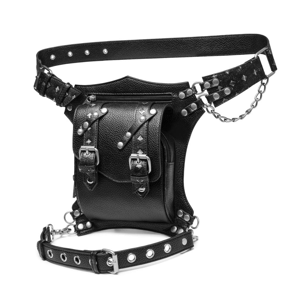 Men's Steampunk Nailed Buckle Faux Leather Waist Bag - Image 5