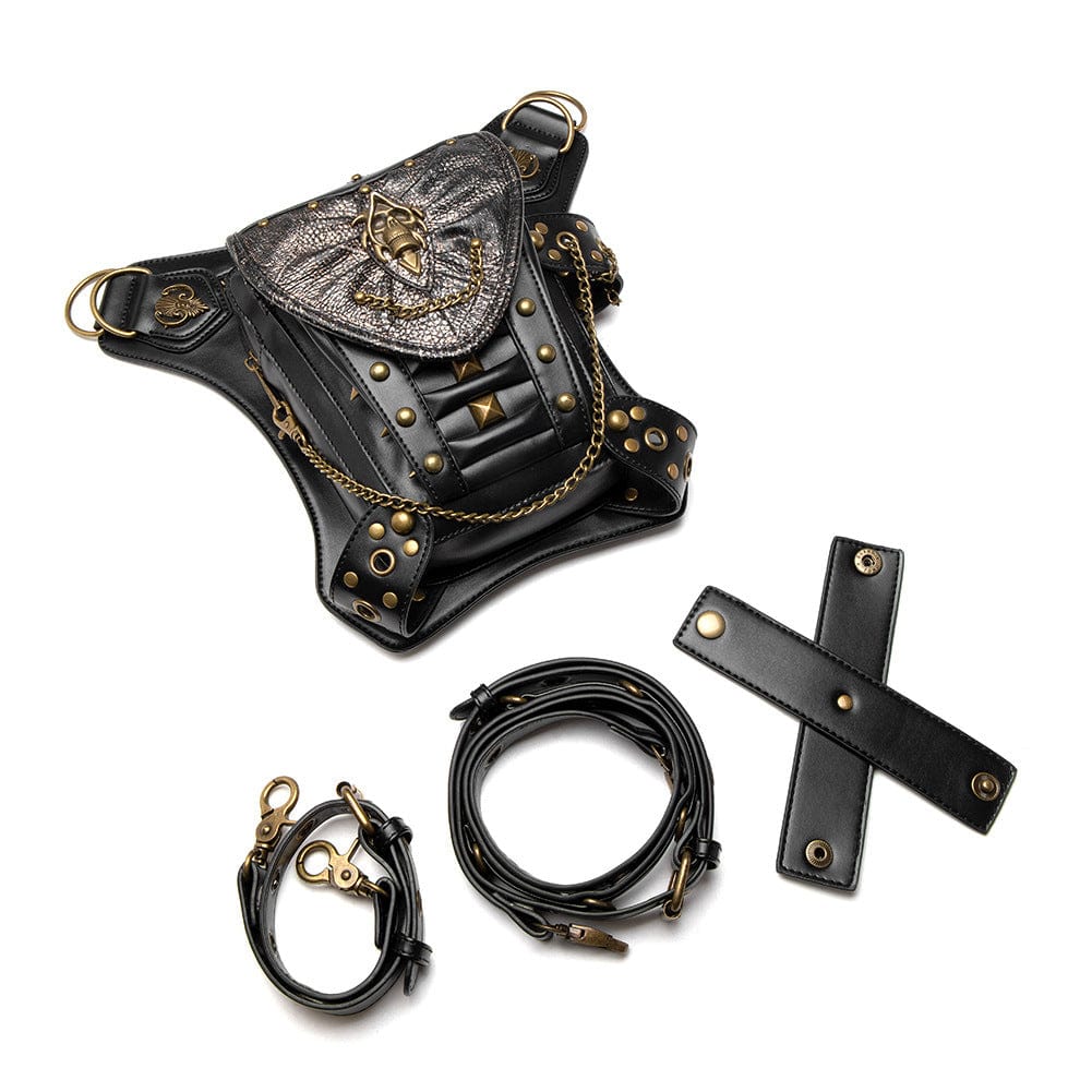 Men's Steampunk Skull Chain Multifunctional Faux Leather Bag - Image 6