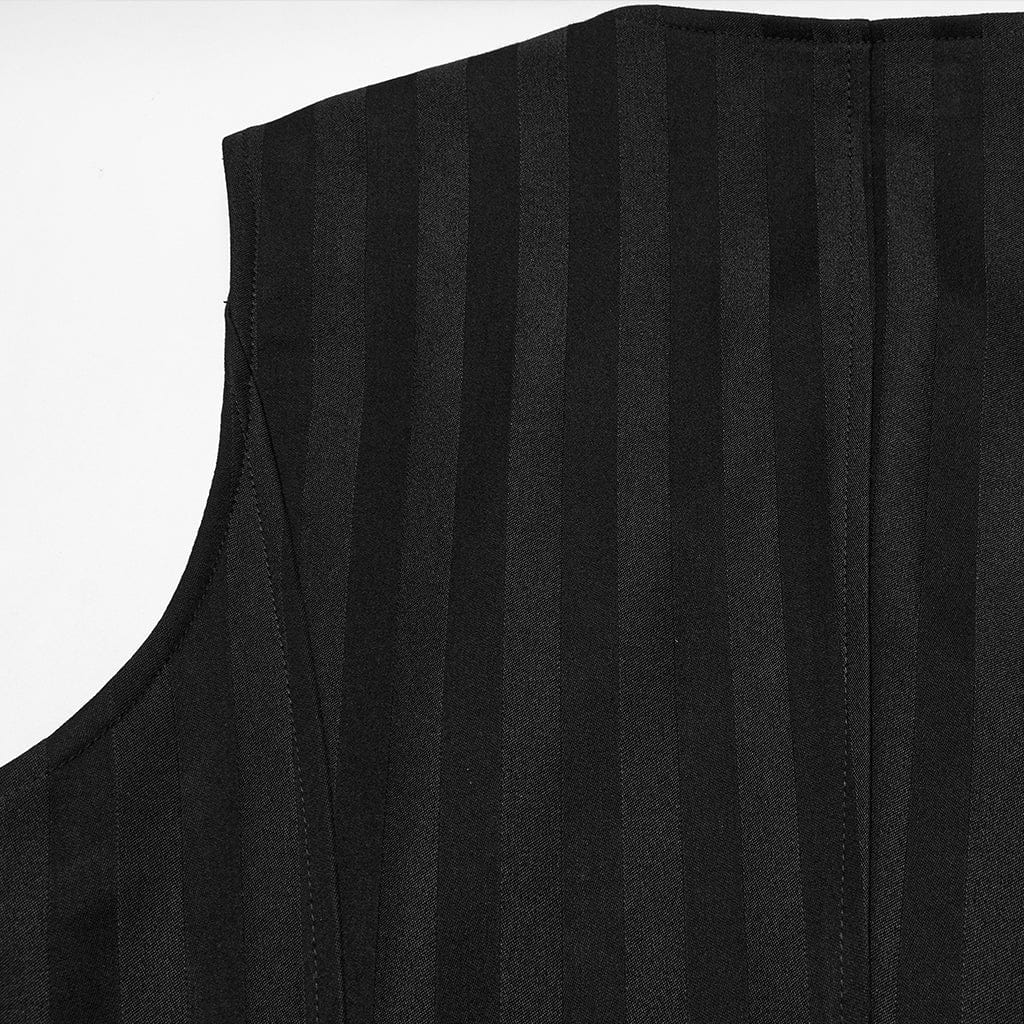 Men's Steampunk Striped Buckle Waistcoat Black - Image 8