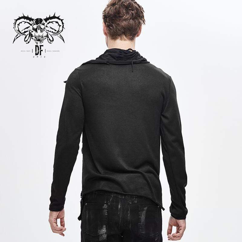 Men's Turtle Neck Cutout Grunge Tattered Standard Tops - Image 3