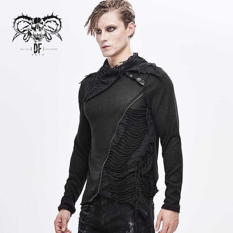 Men's Turtle Neck Cutout Grunge Tattered Standard Tops - Image 4