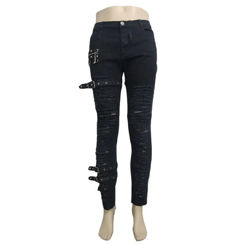 Men's Punk Full Front Distressed Jeans - Image 4