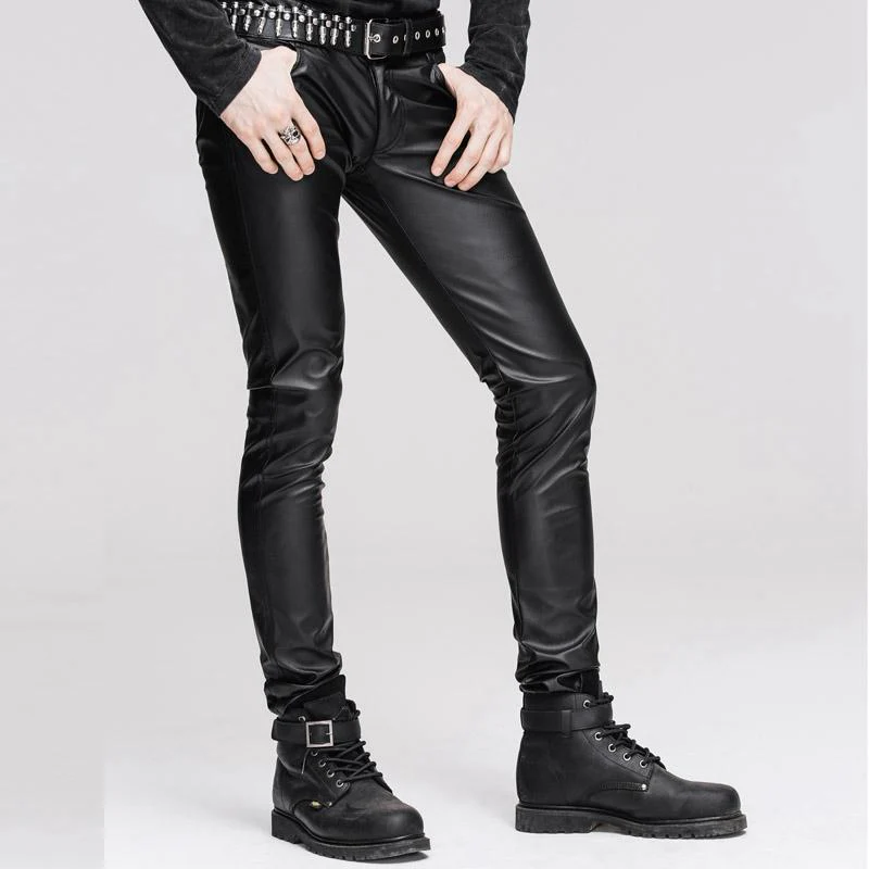 Men's Punk Faux Leather Jeans - Image 3