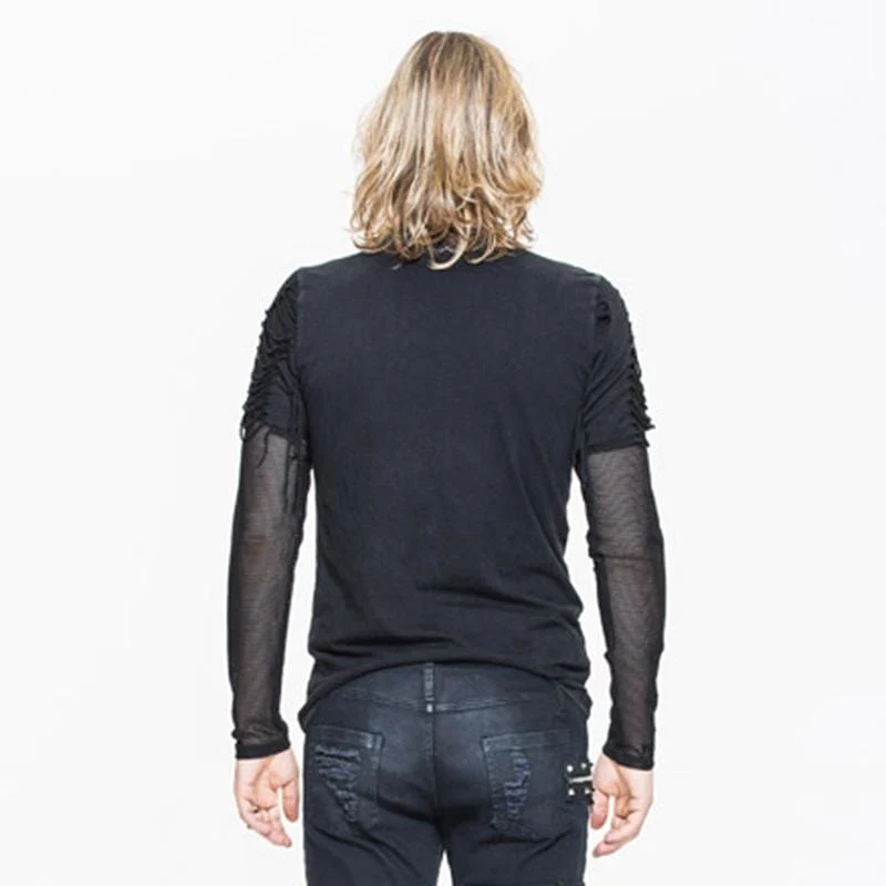 Men's Punk Mesh and Distressed Rip T Shirt - Image 3