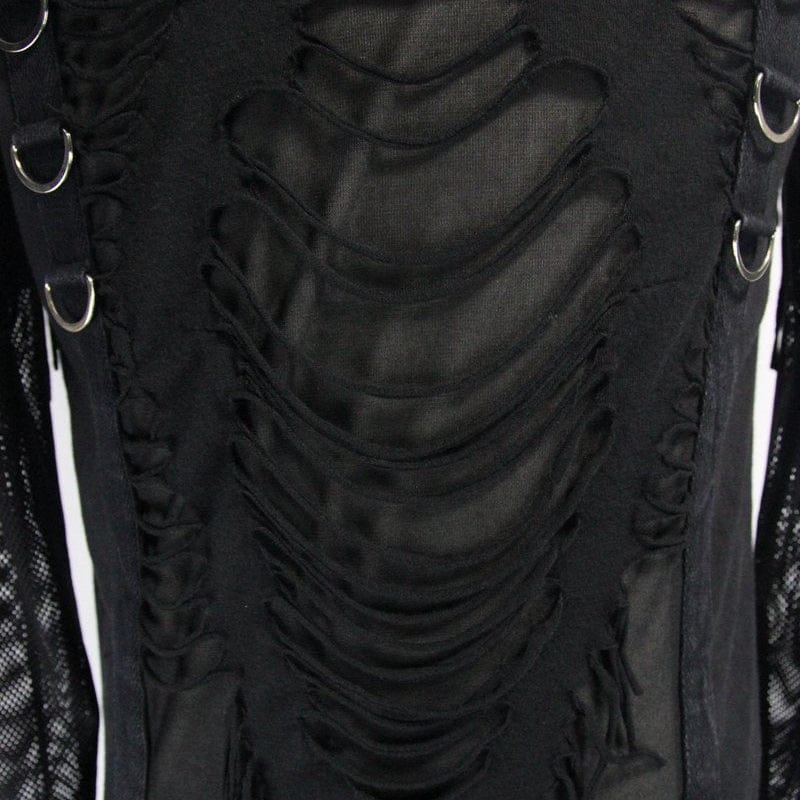 Men's Punk Mesh and Distressed Rip T Shirt - Image 7