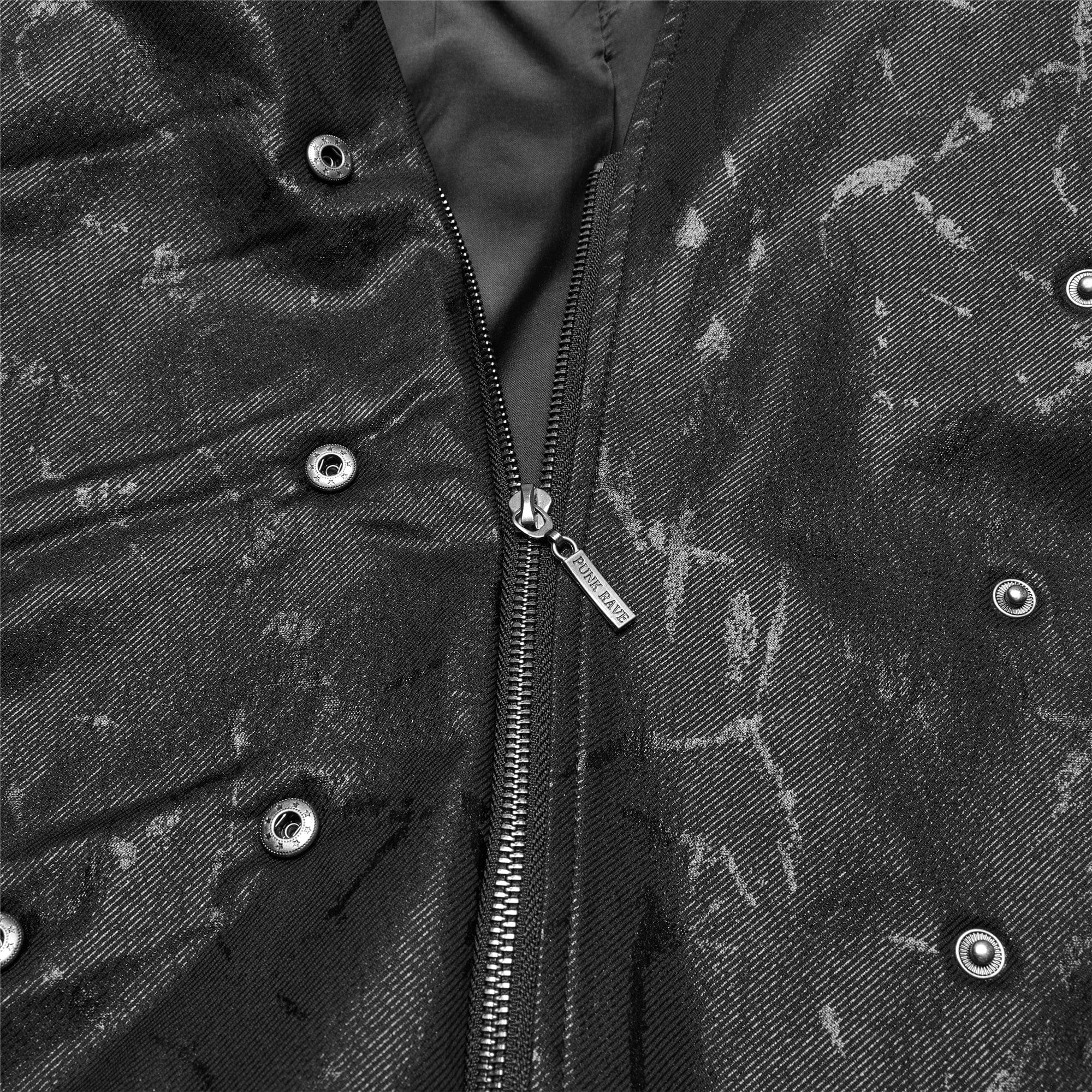 Men's Gothic Black Stretch Twill Fabric Chef Faux Leather Coat - Image 13