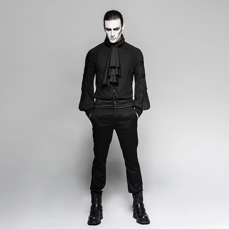 Men's Gothic Black Stripes Shirt With Necktie - Image 4