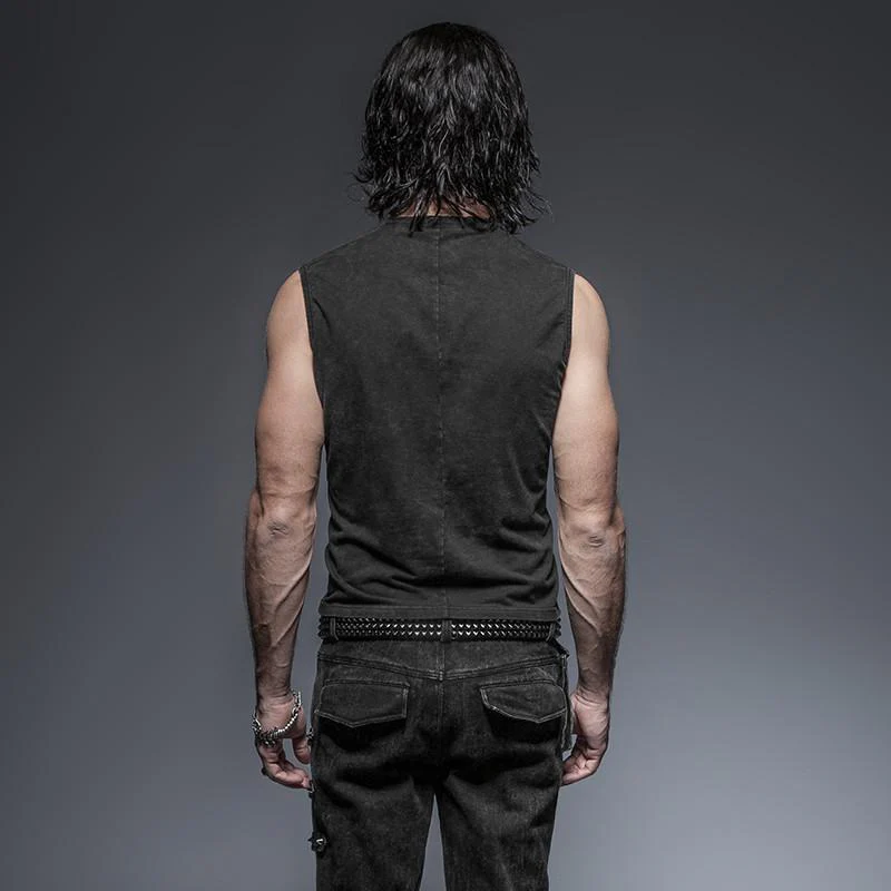 Men's Retro Lace Up Tank Top With Buckles Black - Image 4