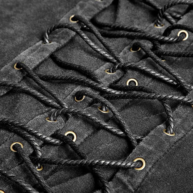 Men's Retro Lace Up Tank Top With Buckles Black - Image 9
