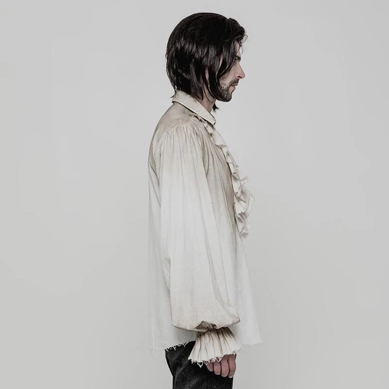Punk Rave Men's Steampunk Ruched Lace-up Drawstring Long-Sleeve Shirt Y873 - Image 2