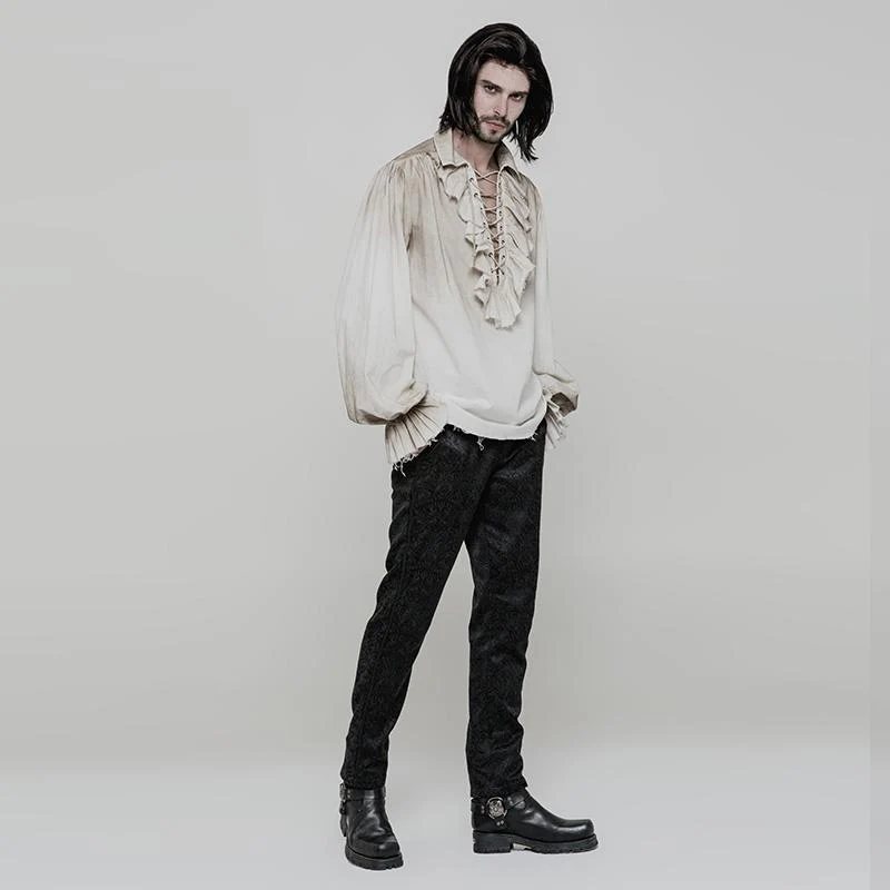 Punk Rave Men's Steampunk Ruched Lace-up Drawstring Long-Sleeve Shirt Y873 - Image 4