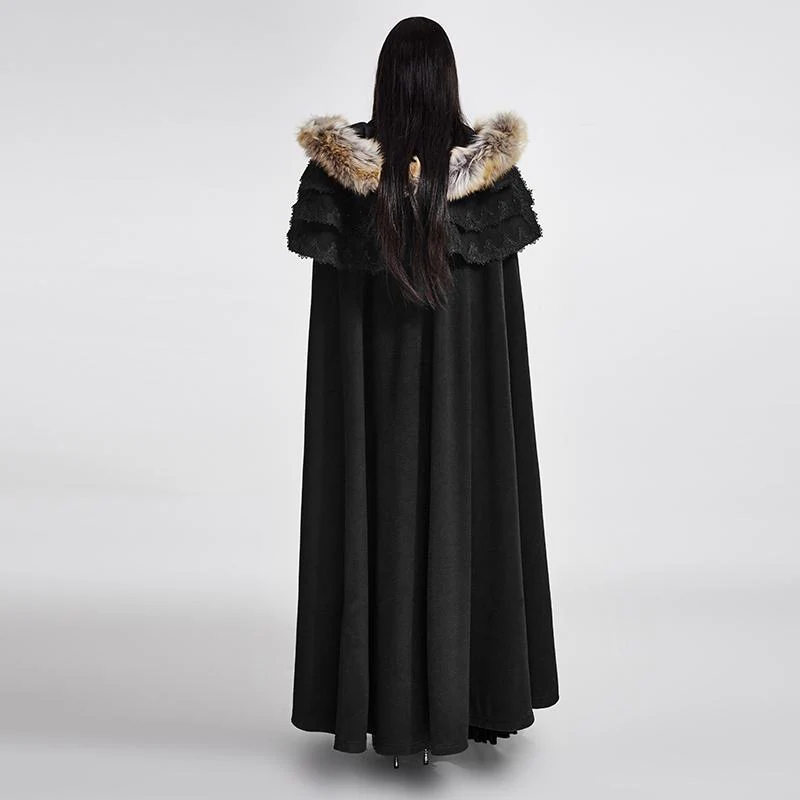 Women's Gothic Woolen Hooded Maxi Coat - Image 3