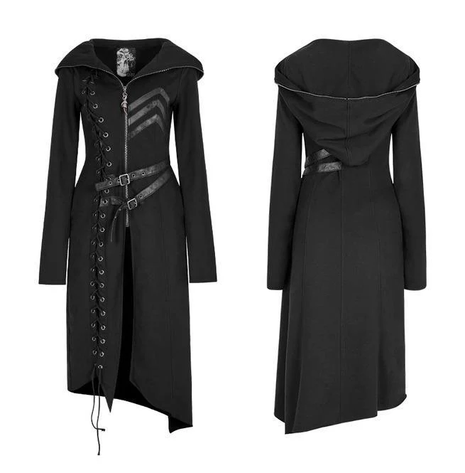 Women's Military Hooded Asymmetric Knitted Coat With Belt - Image 5