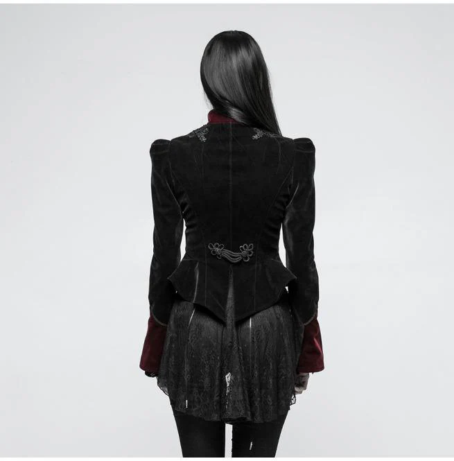 Women's Gothic Stand Collar Forked Tail Velvet Jackets - Image 3